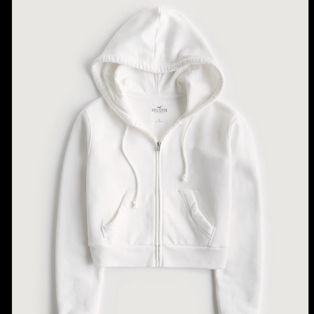 Hollister Women's Classic White Zip-Up Hoodie